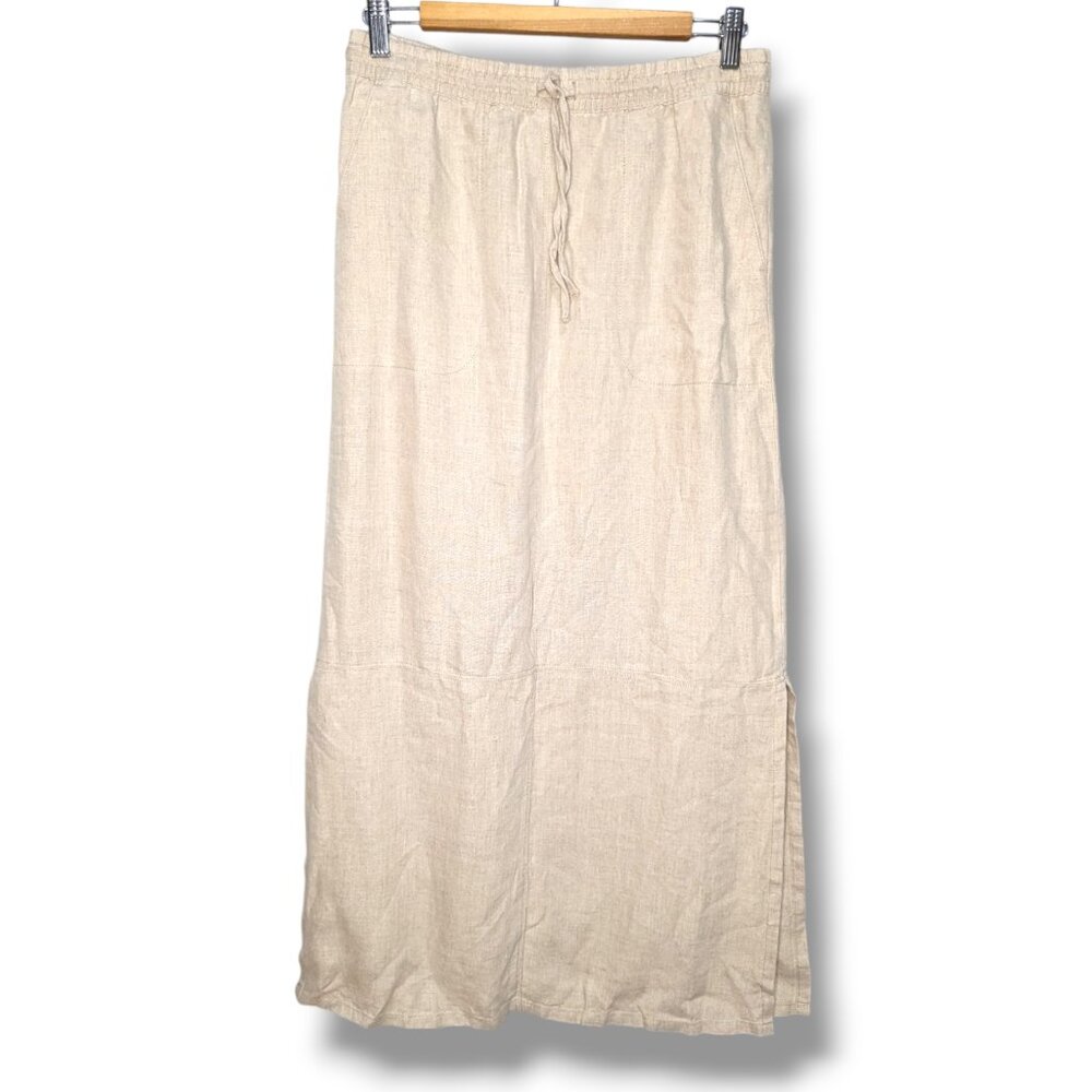 Garnet Hill Women's Seaside Linen Maxi Skirt beige Color Size 4 Drawstring